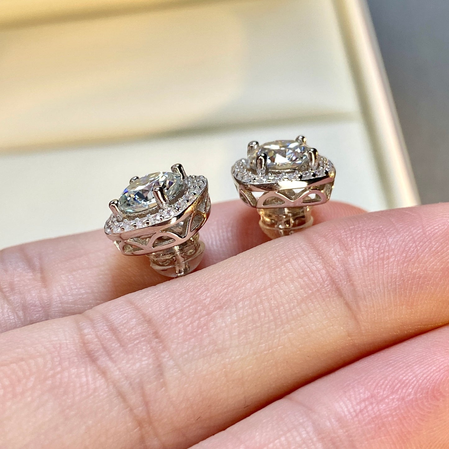【#32】(Princess earrings)925 Sterling Silver Moissanite rings